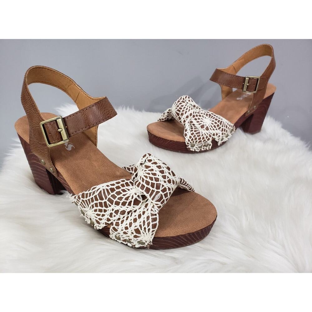 Korks Natalia Knot Tan/Cream Crochet‎ Lace Leather Platform Sandals Size 8M